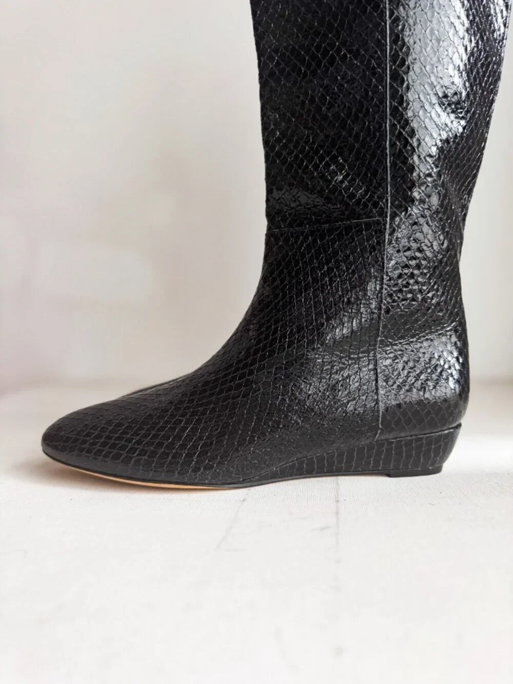 Loeffler Randall Black Leather Real Snakeskin Boots 9B